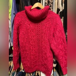 “Vintage Express” hot pink cowl neck sweater. Shoulder pads. XS, size 0.